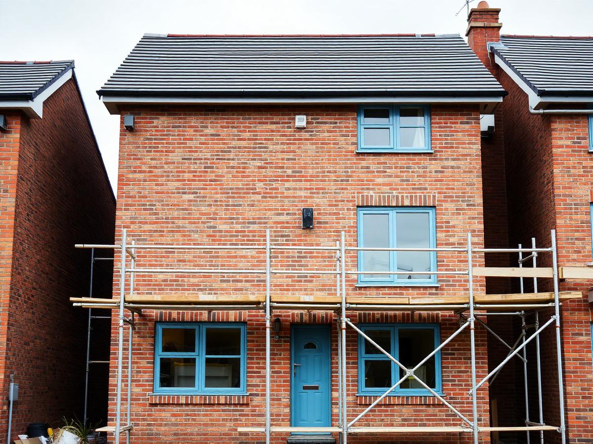 New build brick and block house under construction
