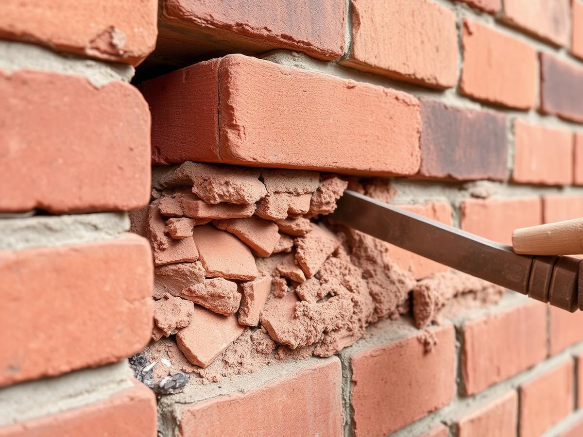 Damaged bricks cut out and replaced in a wall